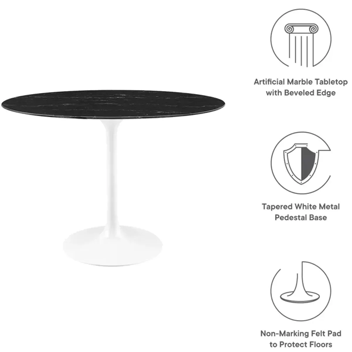 Modway - Lippa 42" Round Artificial Marble Dining Table White Black