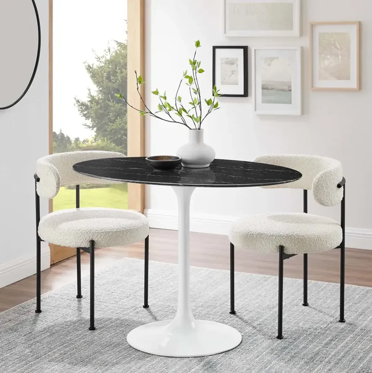 Modway - Lippa 42" Round Artificial Marble Dining Table White Black