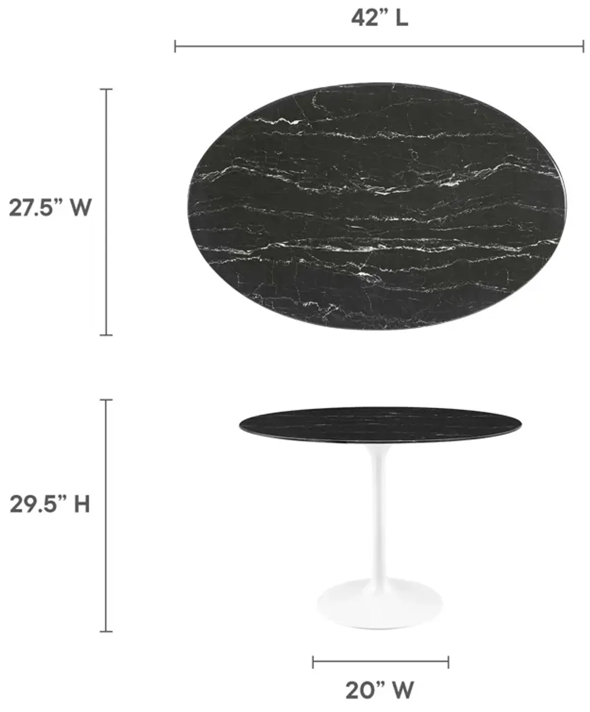 Modway - Lippa 42" Round Artificial Marble Dining Table White Black