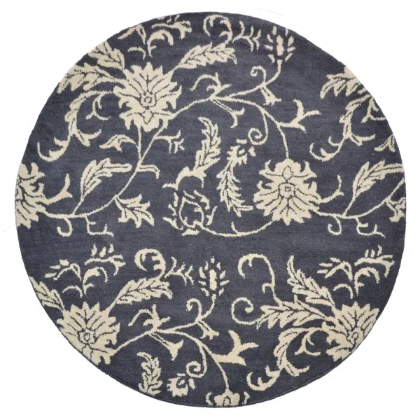 RUGSOTIC CARPETS HAND TUFTED WOOL ECO-FRIENDLY AREA RUGS  - 10'x10', Round Shape, Charcoal & Beige, Floral Modern Design, High Pile Handmade Anti Skid Area Rugs for Living Room, Bed Room (K00542)