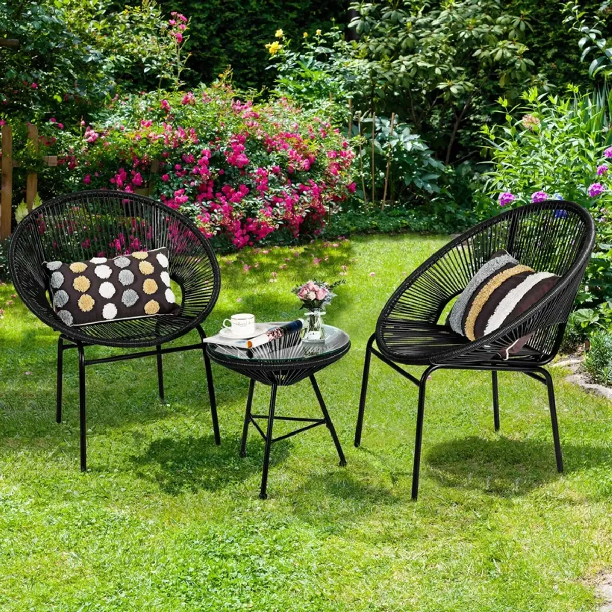 3 Pieces Patio Acapulco Furniture Bistro Set with Glass Table