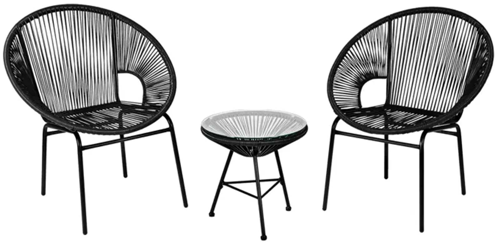 3 Pieces Patio Acapulco Furniture Bistro Set with Glass Table