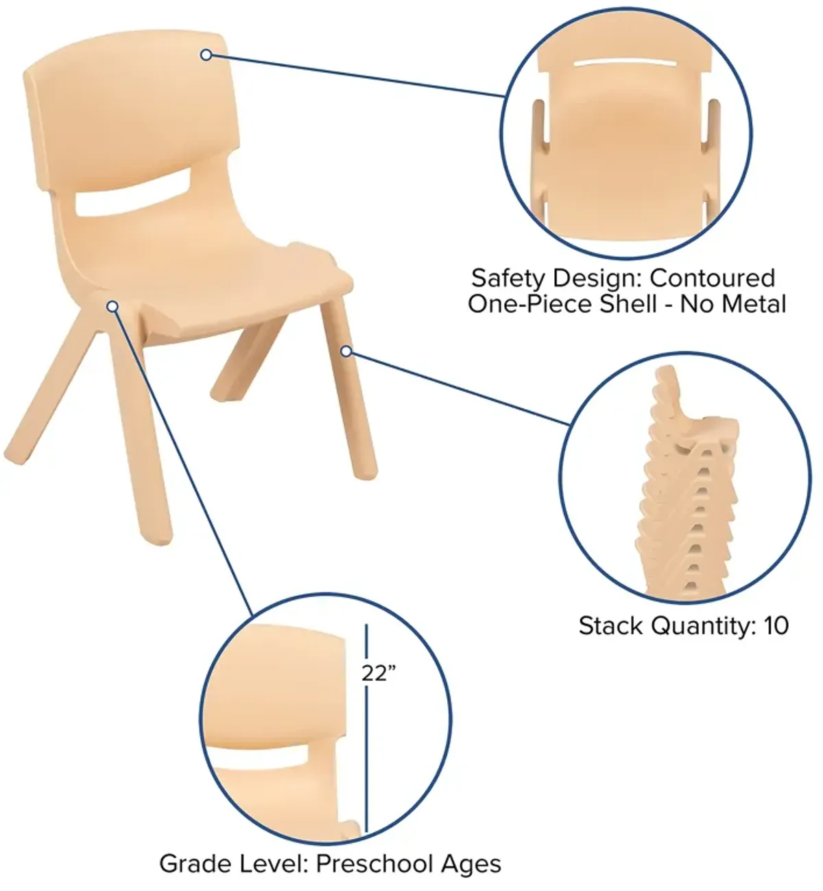 Flash Furniture Whitney 2 Pack Natural Plastic Stackable School Chair with 12" Seat Height