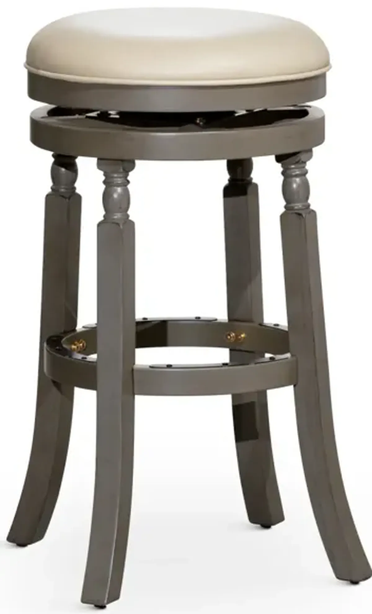 30" Barstool, Weathered Gray Finish, French Gray Leather Seat