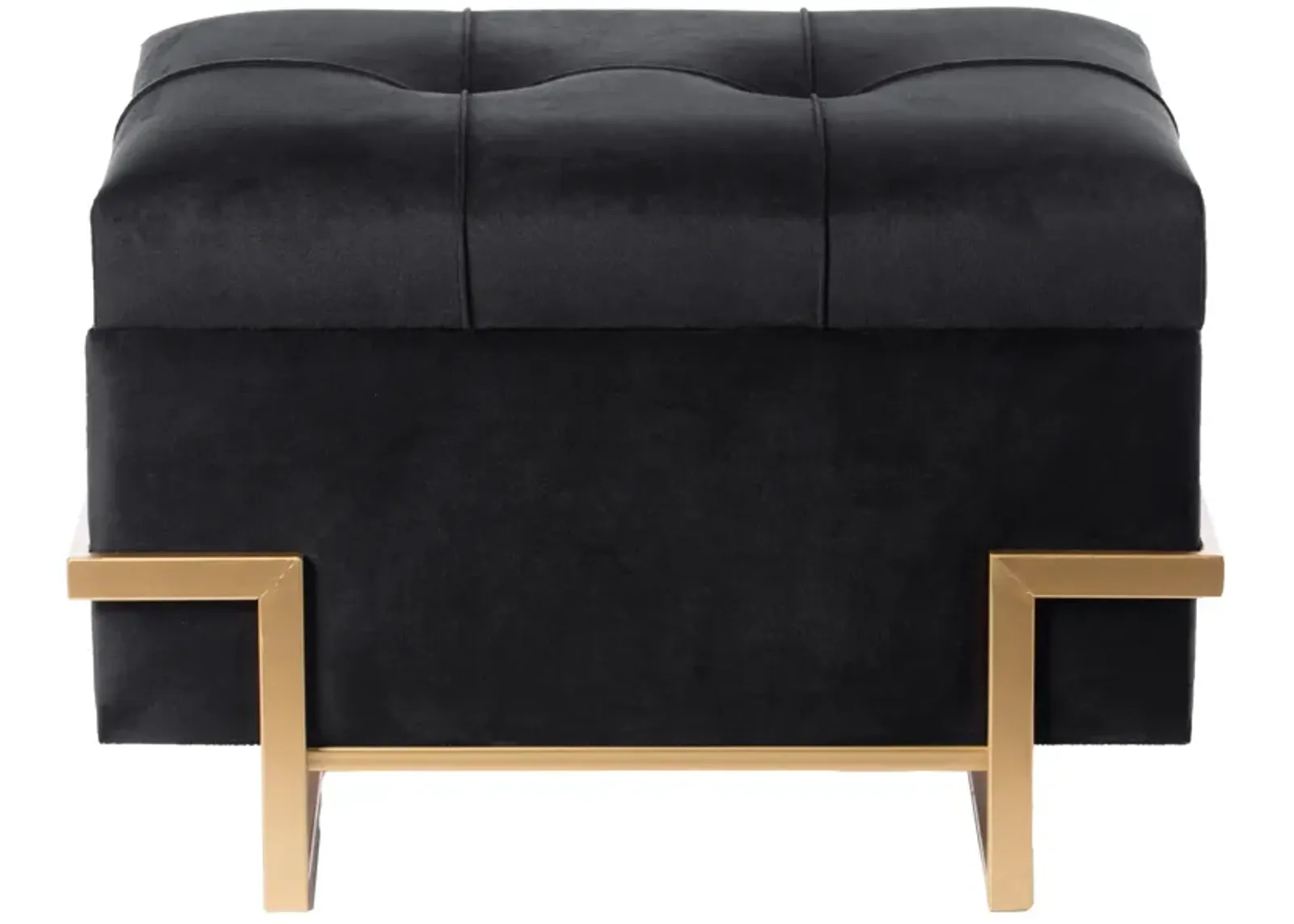 Rectangular Velvet Storage Ottoman with Gold Legs, Black