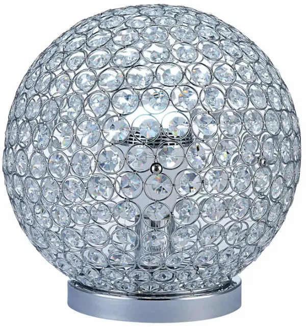 Hazel 13 Inch Table Lamp, Crystal, LED Globe Shade, Metal, Clear Finish - Benzara