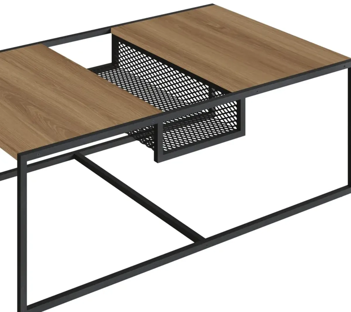 Kybele Brown and Iron Mesh Middle Shelf Coffee Table