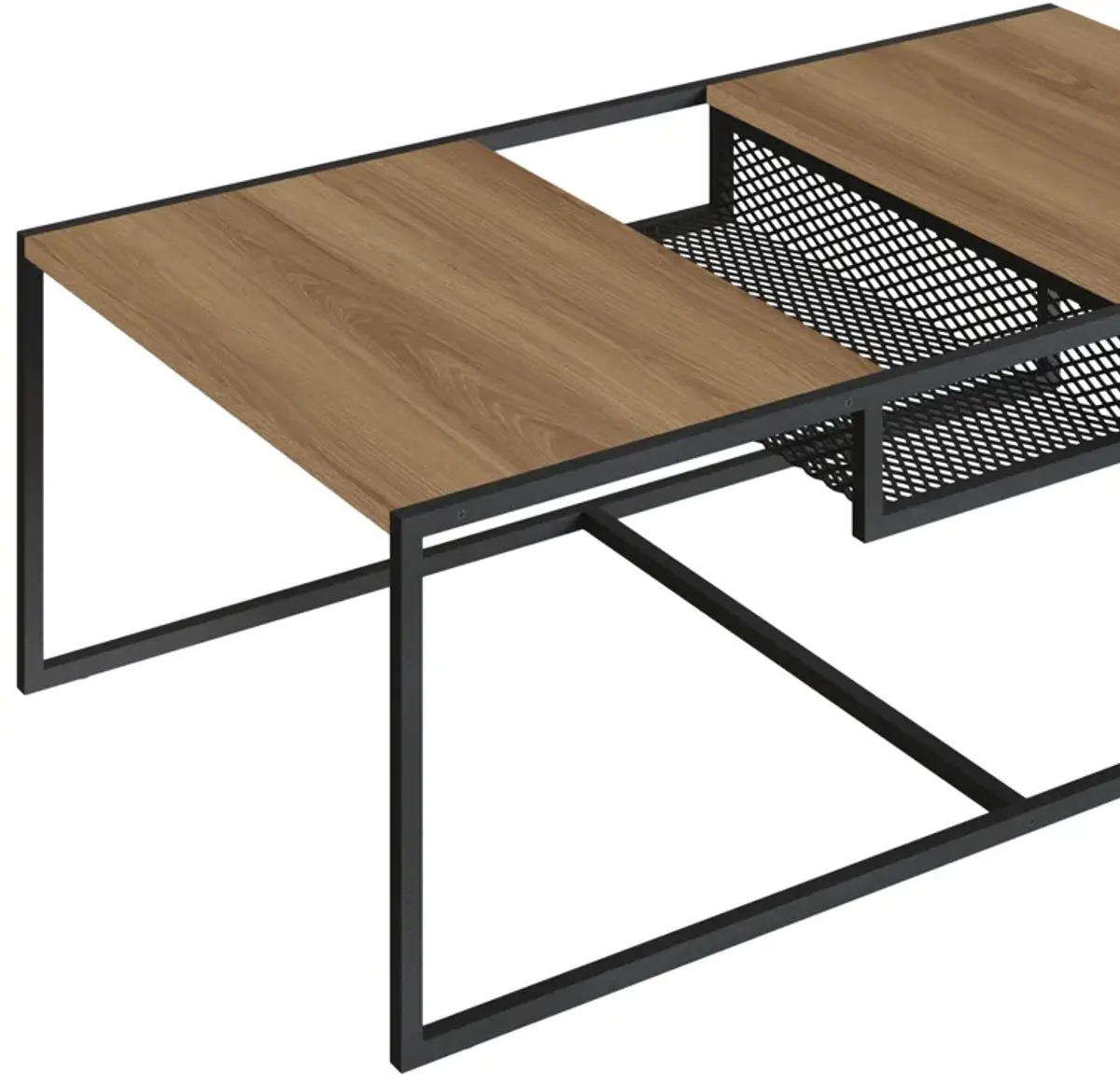 Kybele Brown and Iron Mesh Middle Shelf Coffee Table