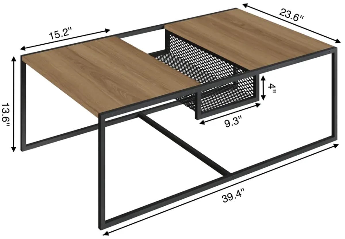 Kybele Brown and Iron Mesh Middle Shelf Coffee Table