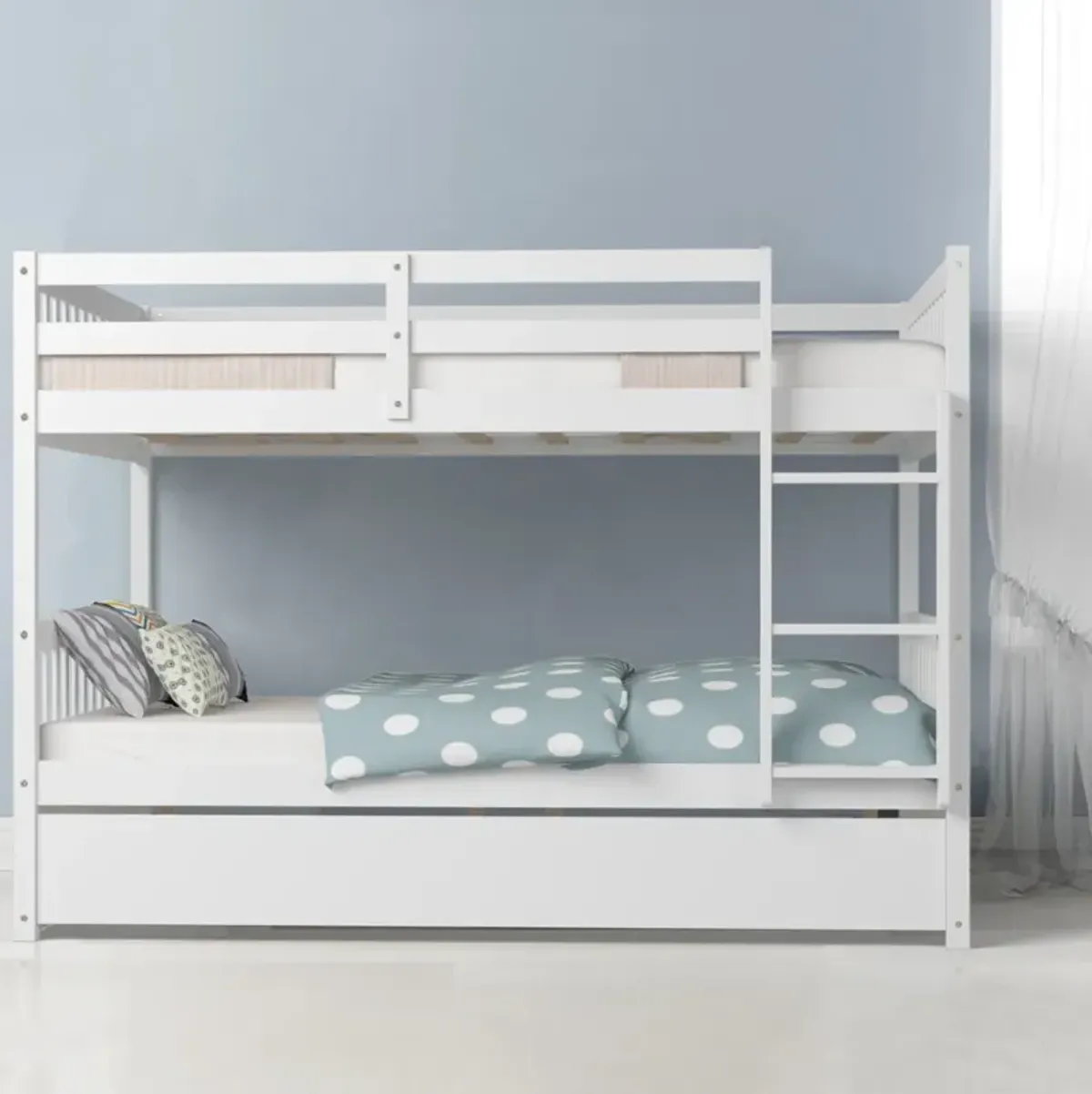 Full over Full Bunk Bed Platform Wood Bed with Ladder