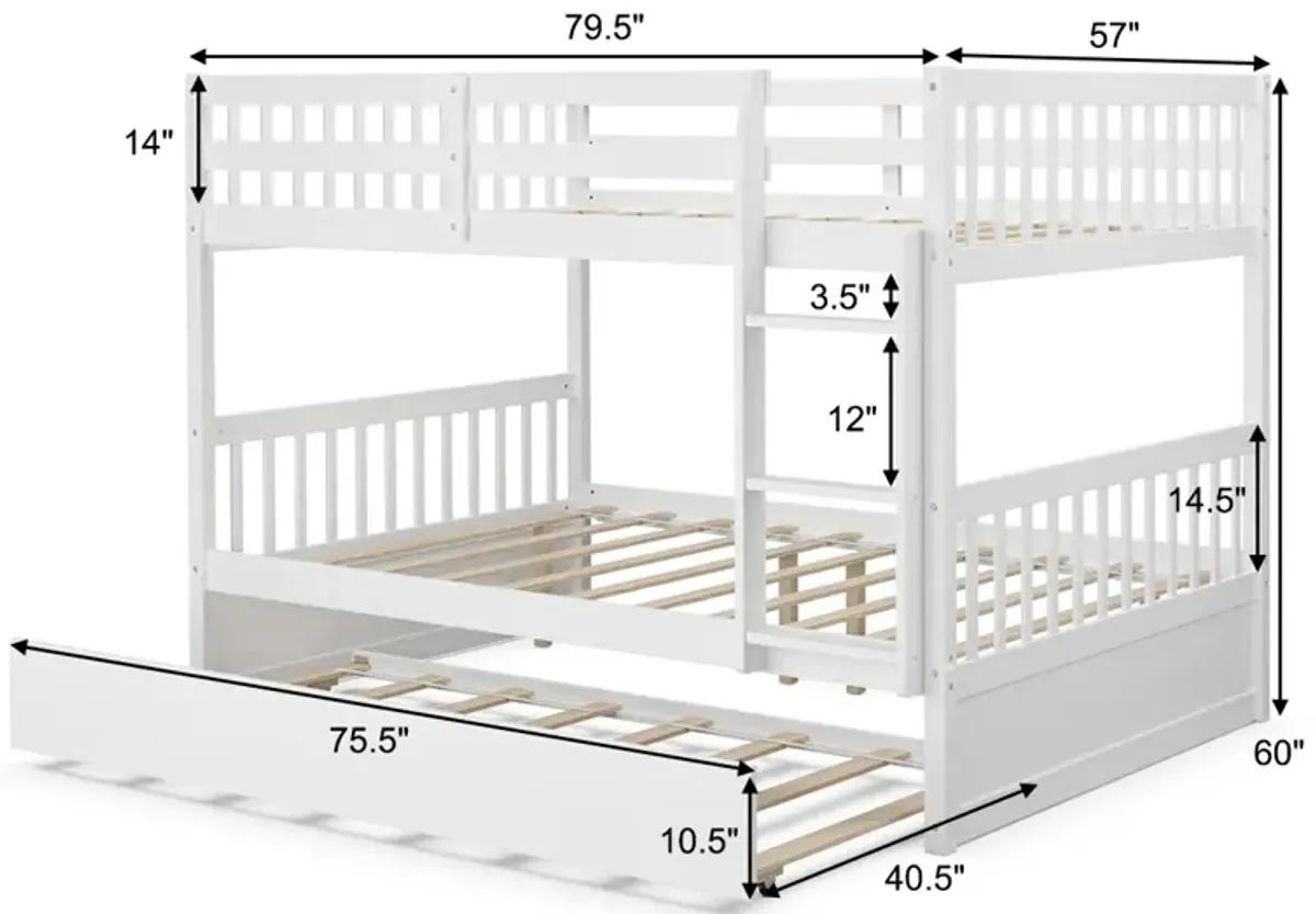 Full over Full Bunk Bed Platform Wood Bed with Ladder