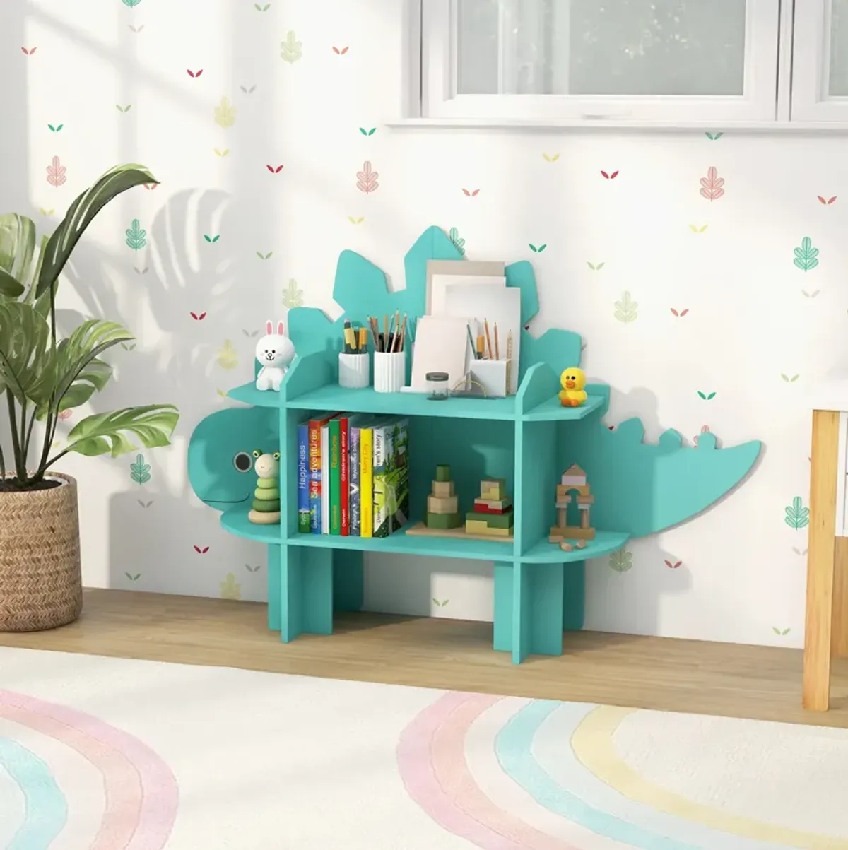 Kids Bookcase Shelf Toy Storage Organizer with Open Storage Shelves-Dinosaur