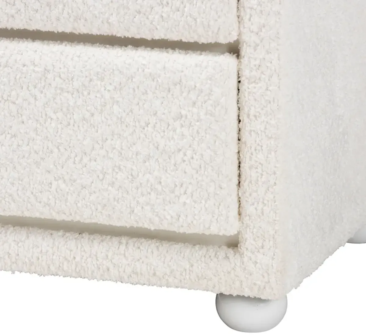 Baxton Studio Bonilla Modern White Teddy Bear Fabric And Rubberwood 2 Drawer Nightstand