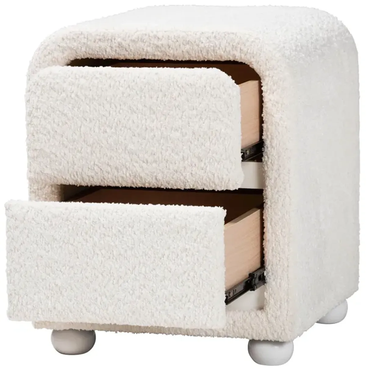 Baxton Studio Bonilla Modern White Teddy Bear Fabric And Rubberwood 2 Drawer Nightstand