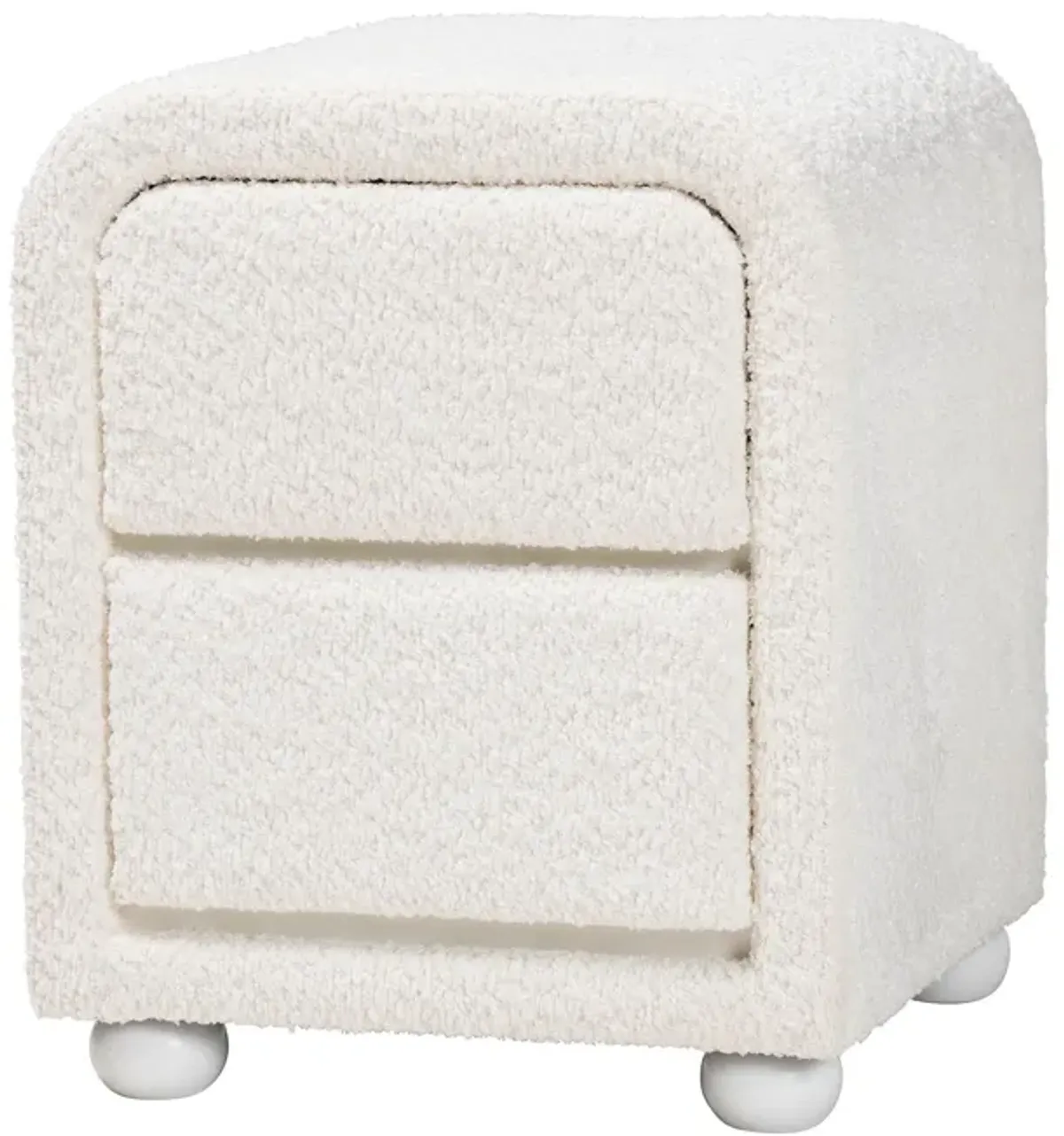 Baxton Studio Bonilla Modern White Teddy Bear Fabric And Rubberwood 2 Drawer Nightstand