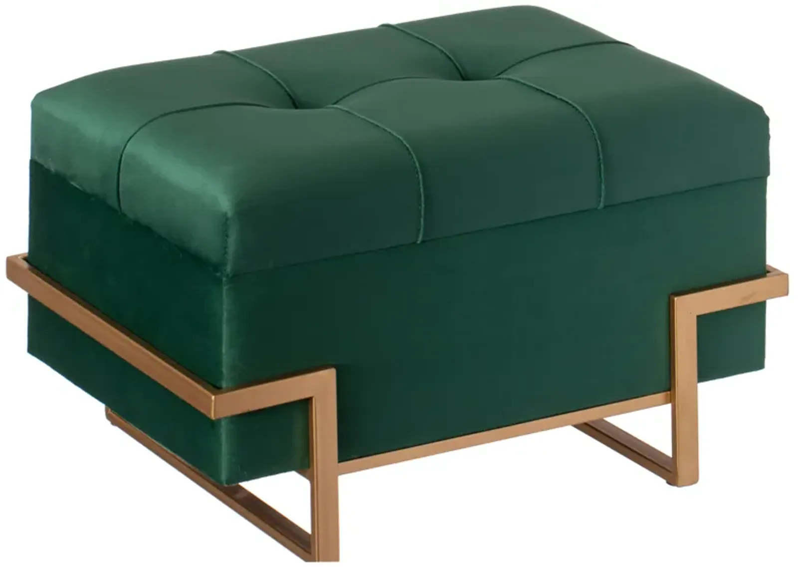 Rectangle Velvet Storage Ottoman Stool Box with Abstract Golden Legs | Decorative Sitting Bench for Living Room Home Decor with Unique Base Support (Green Small)