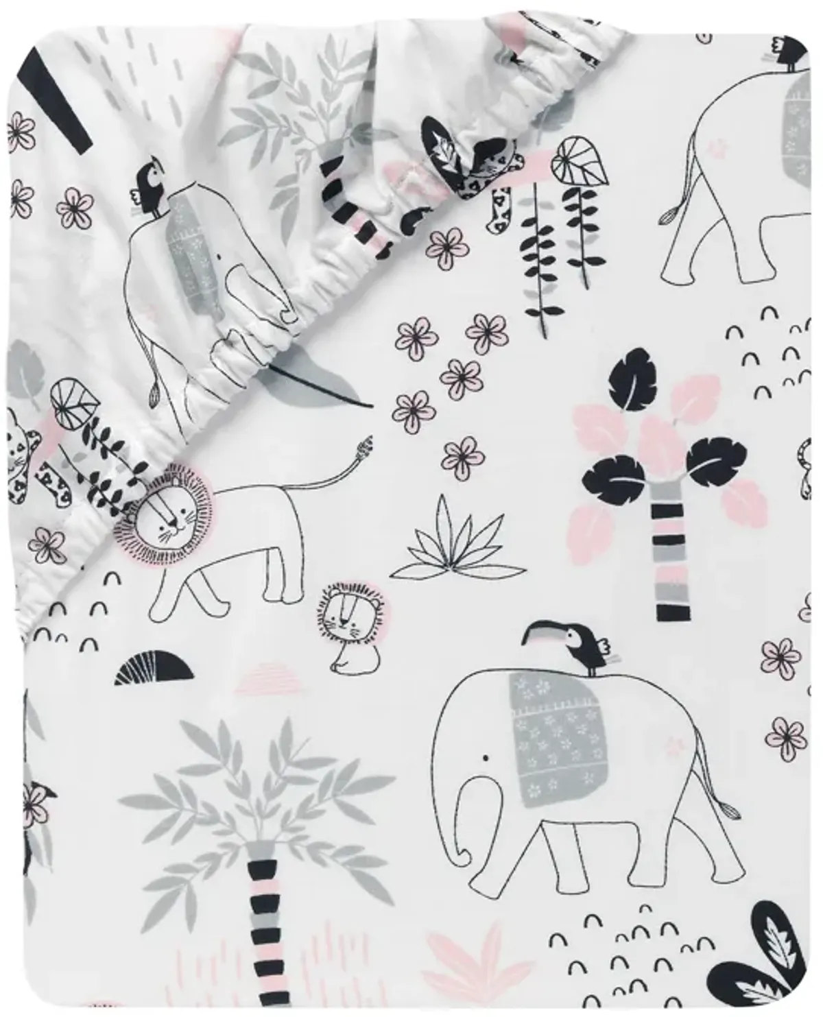 Lambs & Ivy Happy Jungle 100% Cotton Safari Animals Fitted Crib Sheet - White