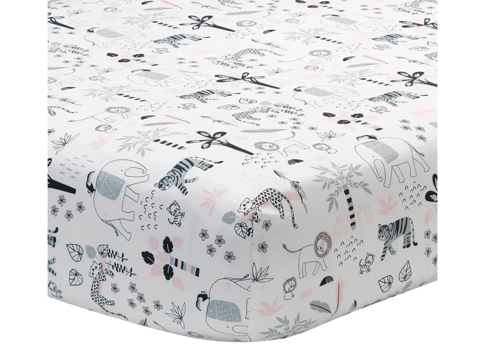 Lambs & Ivy Happy Jungle 100% Cotton Safari Animals Fitted Crib Sheet - White