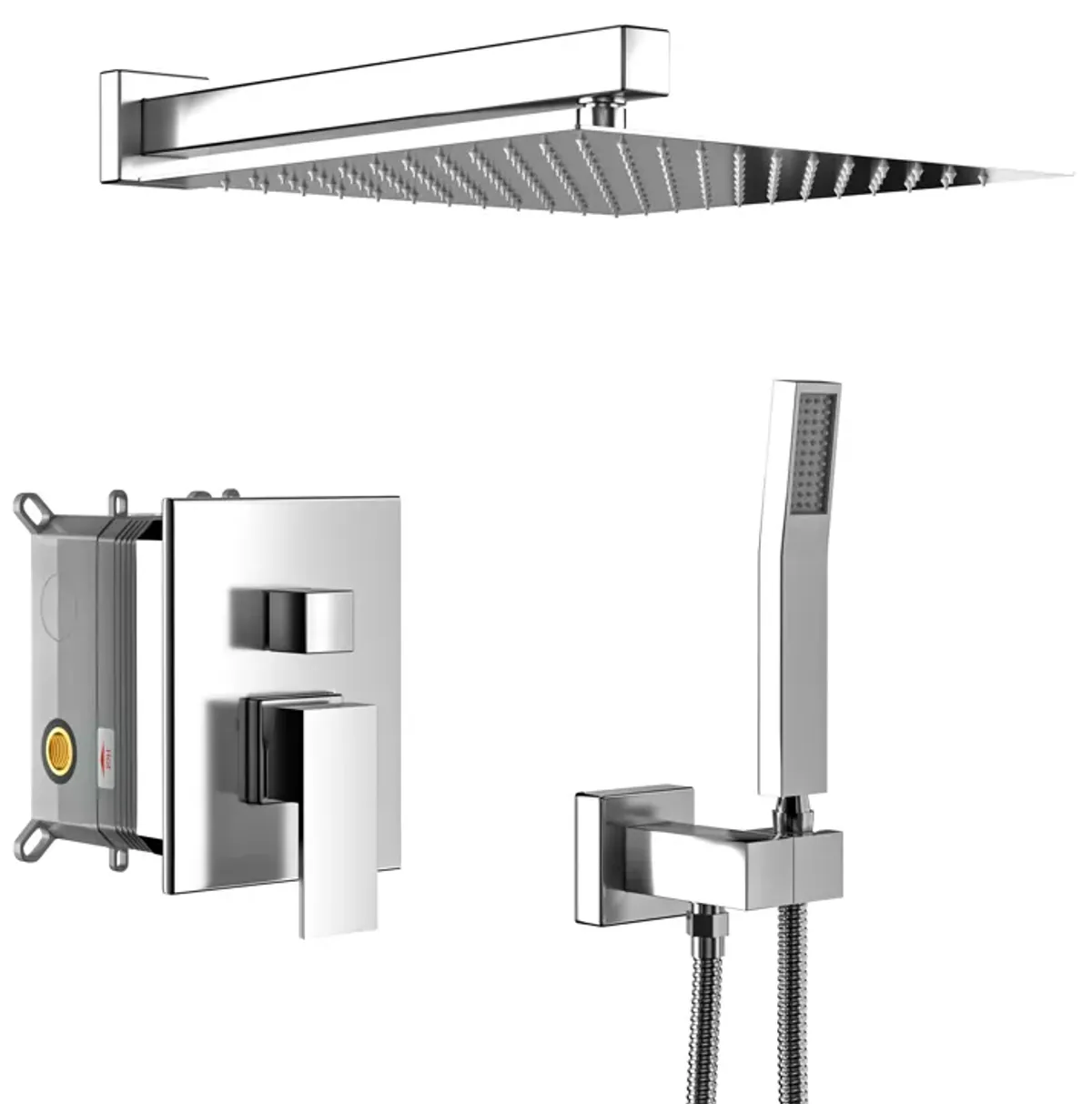 Dual Shower Head - 12 Inch Wall Mounted Square Shower System With Rough-In Valve, Chrome
