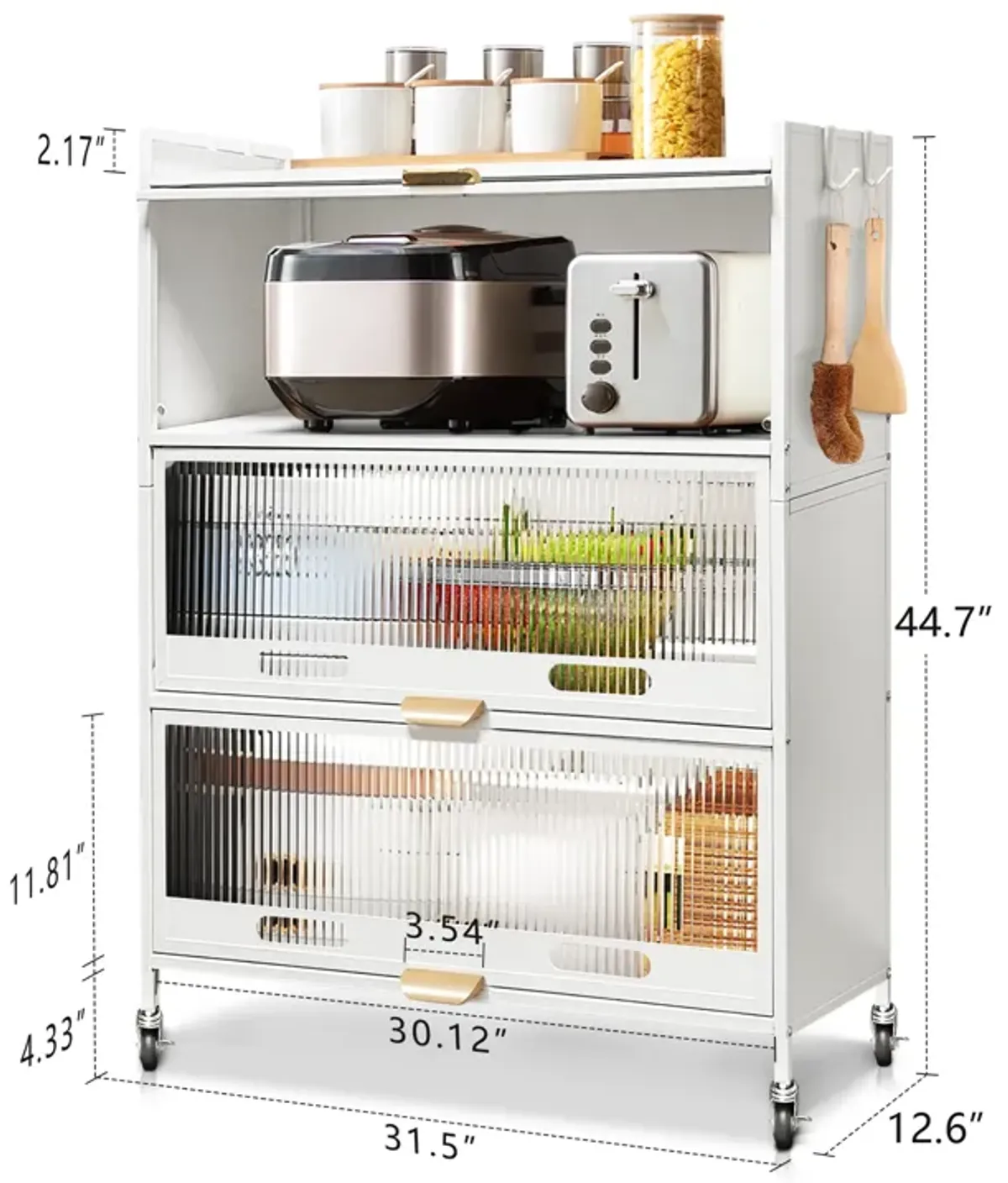 Mega Casa 45.7'' Tall Steel  3-Door And 4-Layer Organization Cabinet White Arrival