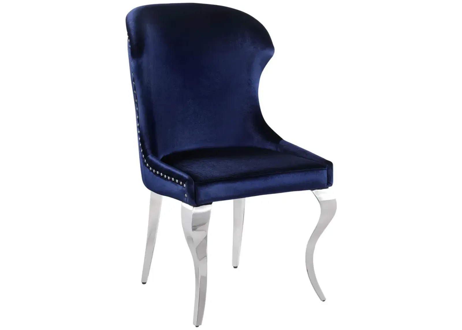 Cian 22 Inch Dining Chair, Curved, Cabriole Legs, Blue Velvet, Set of 2 - Benzara