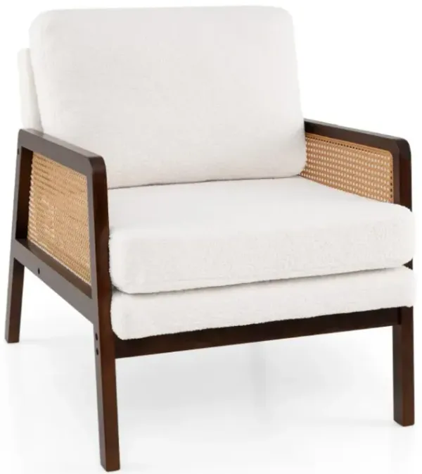 Hivvago Mid Century Modern Accent Chair with Rattan Arms and Cushion