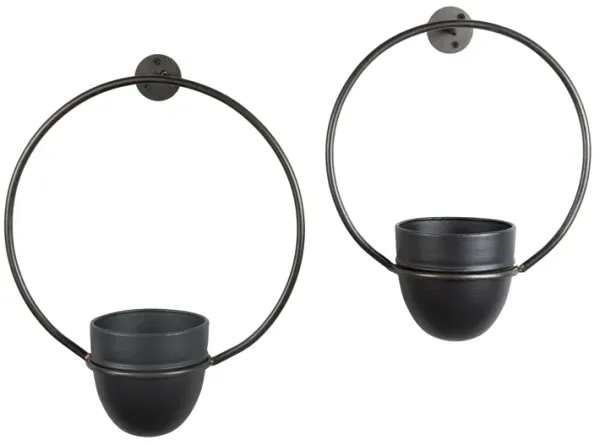 Urban Green 2-Piece Black Metal Hanging Planter Set