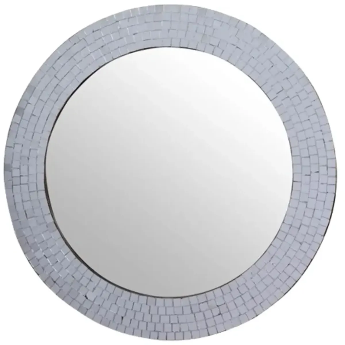Hivvago Modern Round Circular Bathroom Wall Mirror with Mosaic Glass Silver Frame