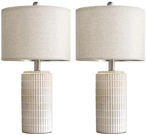 Set of 2 Modern 23" White Ceramic Table Lamps for Bedroom, Living Room, Beige Shade