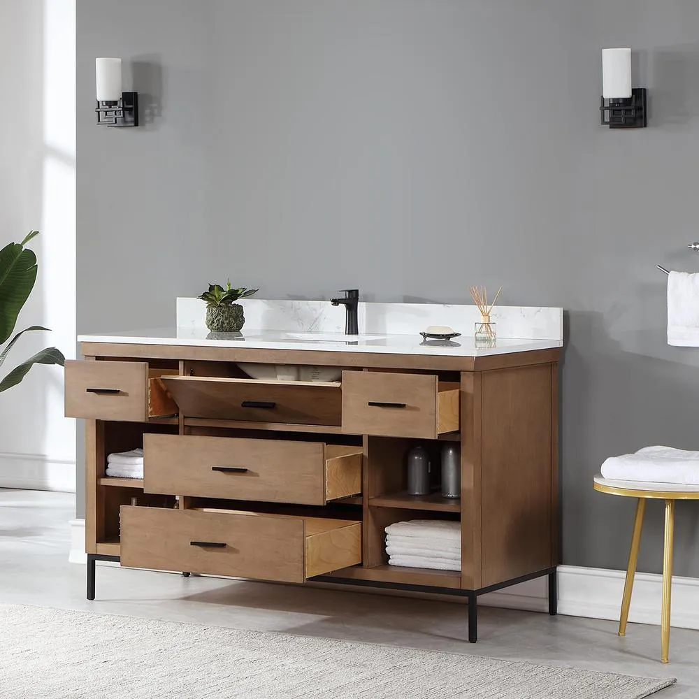 Altair 60 Single Bathroom Vanity Set in Brown Pine without Mirror