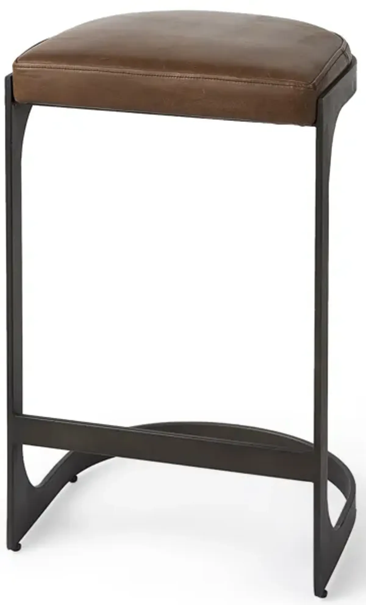 Brown Leather C Shape Metal Counter Stool