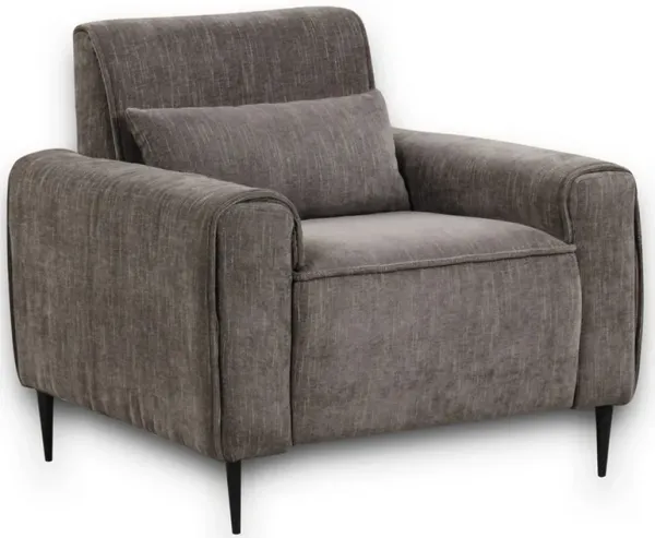 Tiu 39 Inch Accent Chair, Lumbar Pillow, Gray Chenille, Metal, Solid Wood