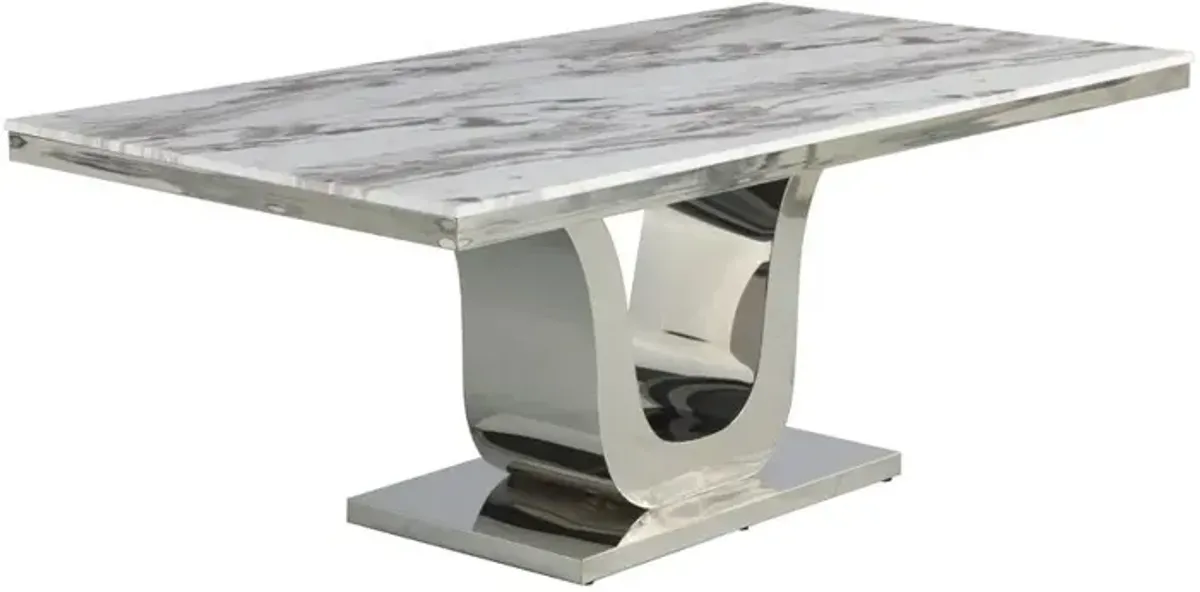 Best Quality Furniture 78L White Marble Dining Table Stainless Steel Base