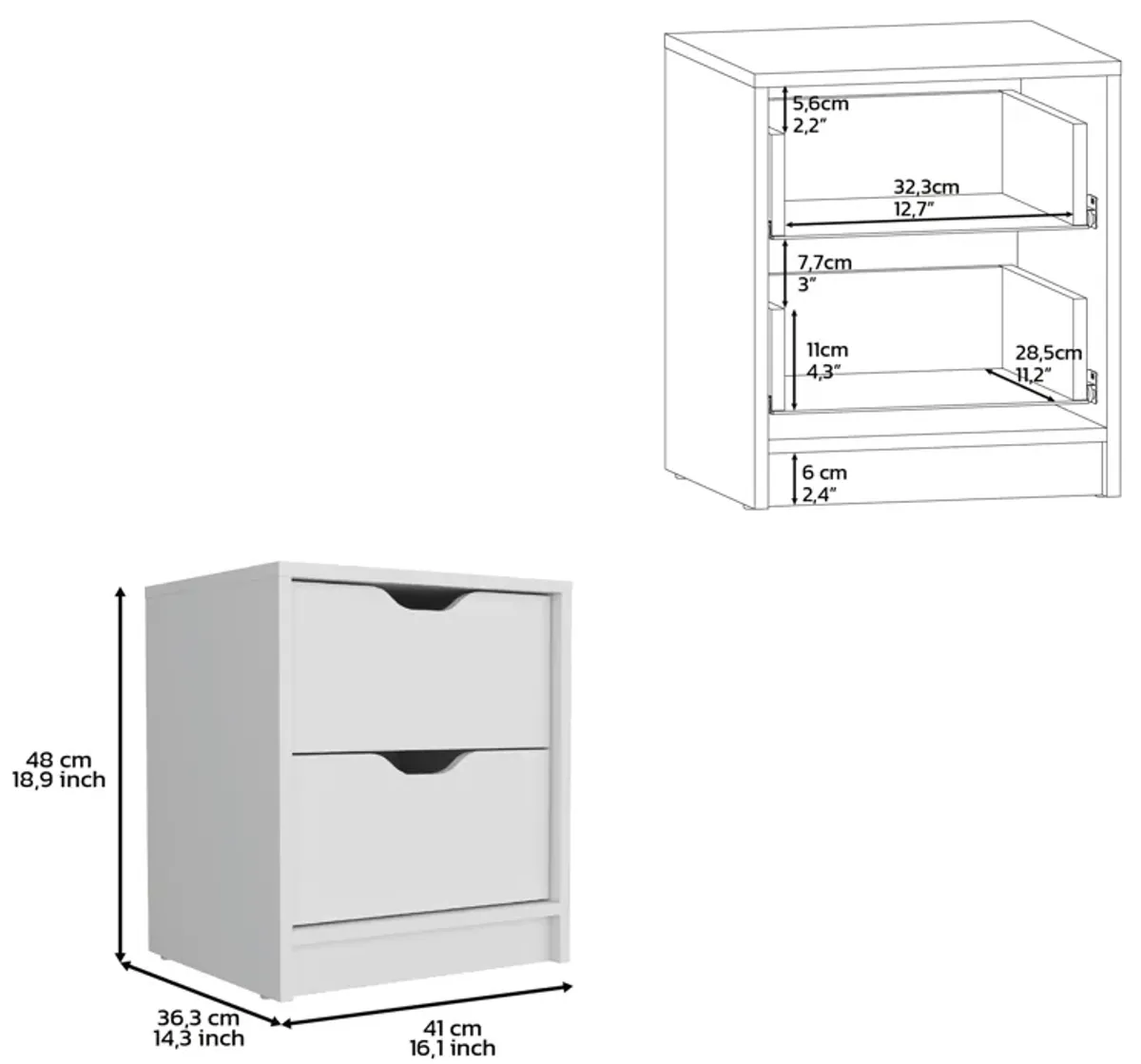 Raymer 2 Piece Bedroom Set, Nightstand + Dresser, White