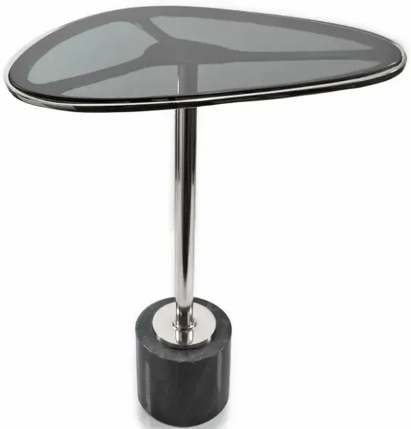 Hivvago 22 Inch Smoky Black and Silver Aluminum Glass and Marble Pedestal End Table