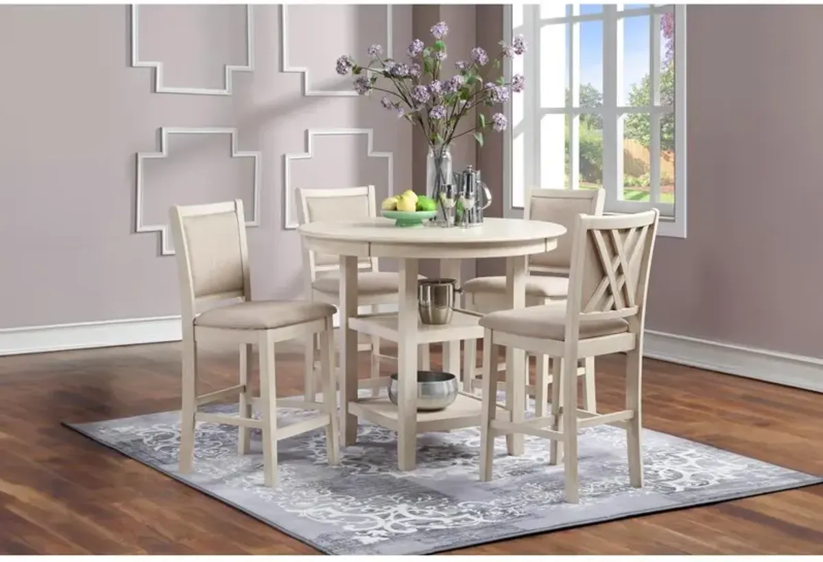 New Classic Furniture Amy 5-Piece Wood Round Counter Set with 4 Chairs in Bisque Beige