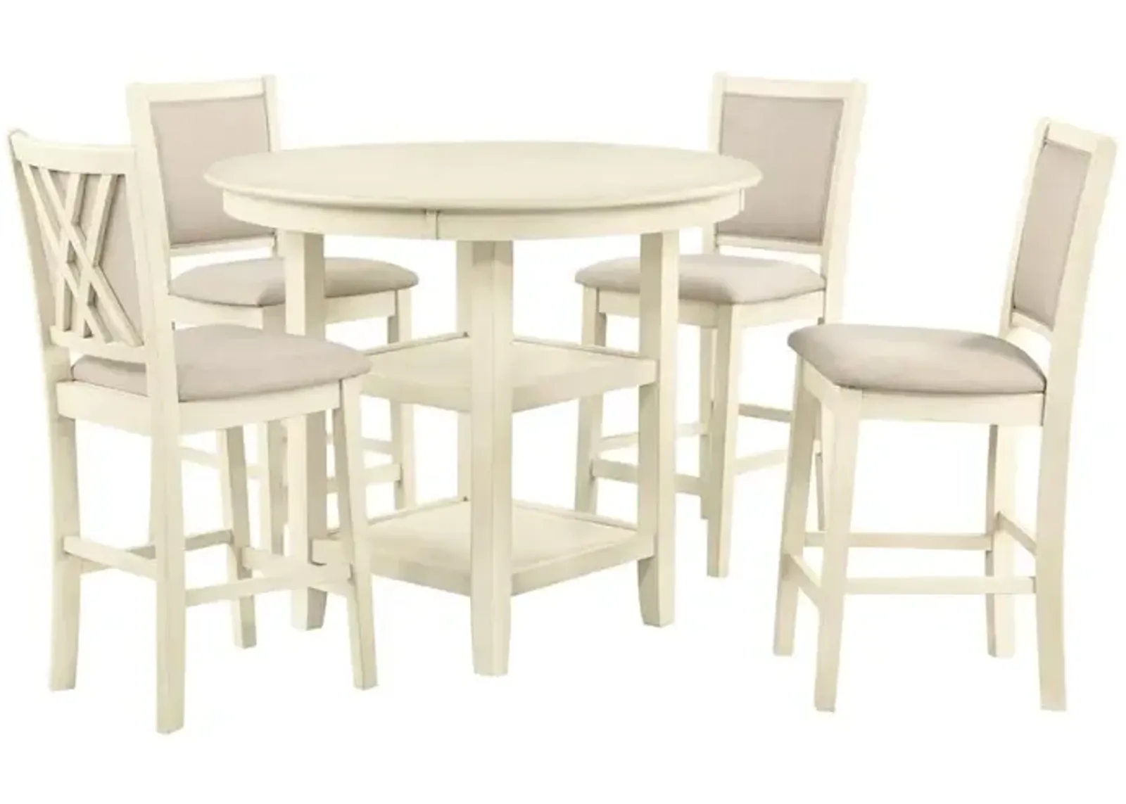 New Classic Furniture Amy 5-Piece Wood Round Counter Set with 4 Chairs in Bisque Beige