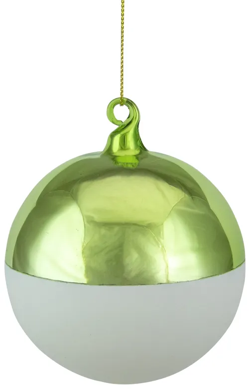 3.5" Shiny Lime Green and Matte White Glass Christmas Ornament