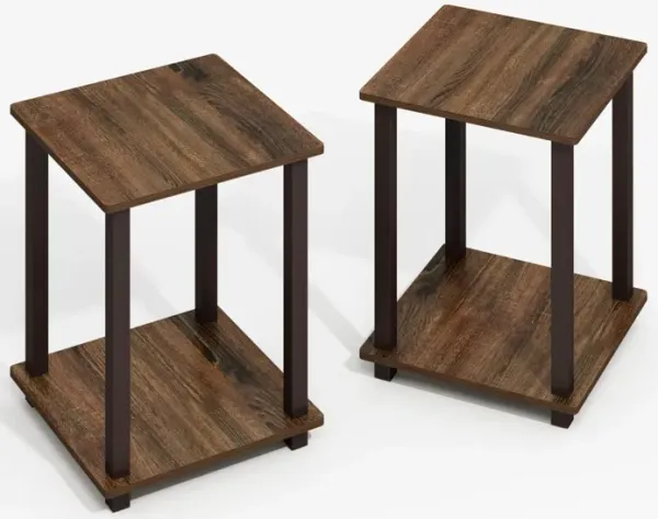 Furinno Simplistic End Table, Set of Two, Black Walnut/Brown