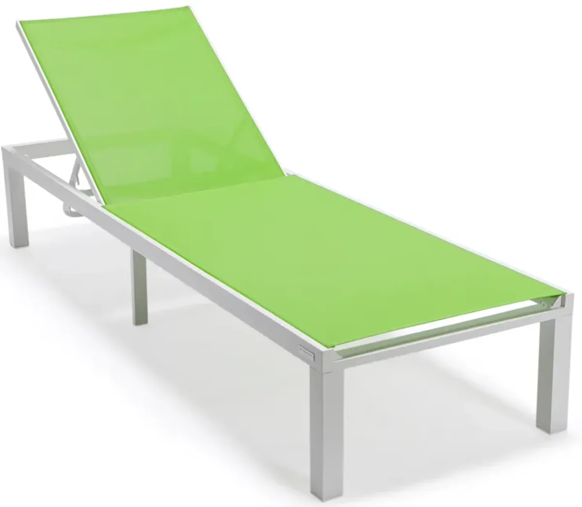 LeisureMod Marlin Patio Chaise Lounge Chair With White Aluminum Frame, Set of 2 in Navy Blue