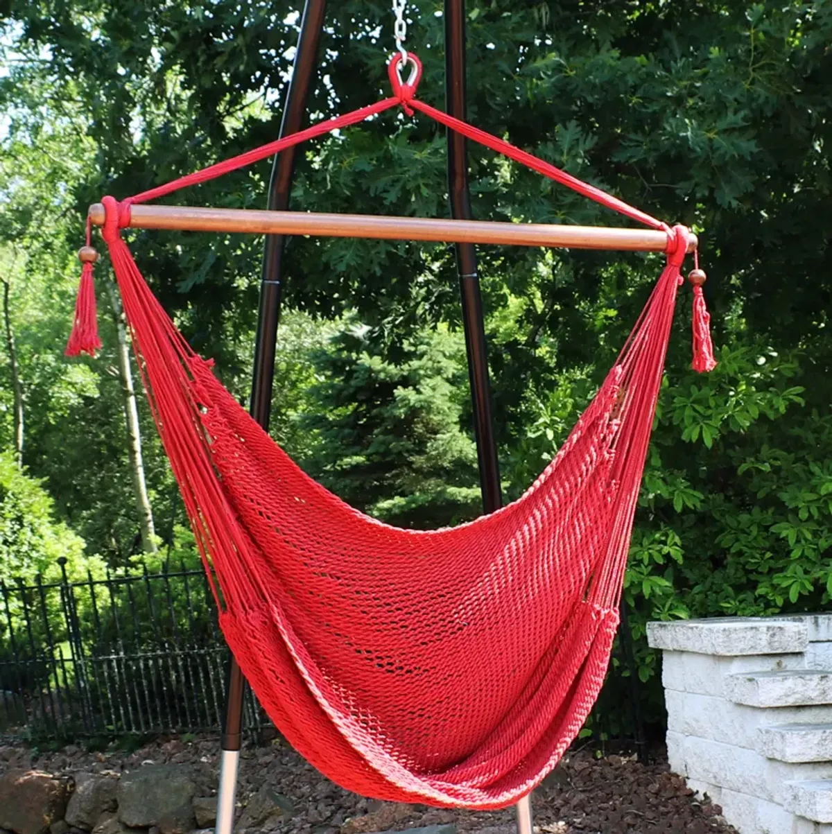 Sunnydaze Extra Large Polyester Rope Hammock Chair and Spreader Bar