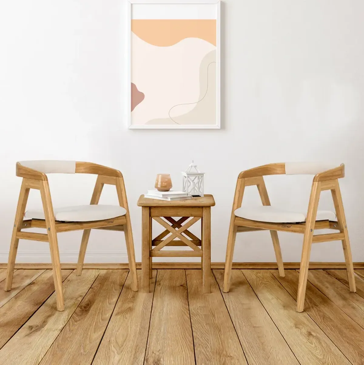 Leisure Bamboo Dining Chair with Curved Back and Anti-slip Foot Pads-Natural