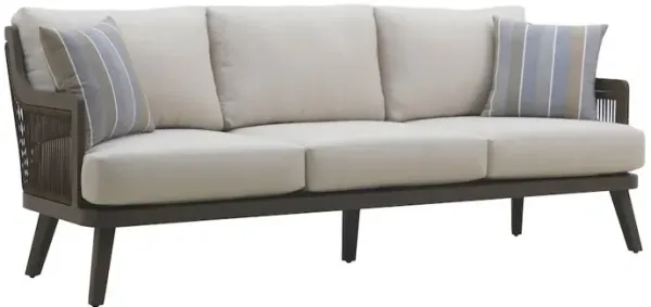 New Classic Furniture Genova Metal/Wicker Patio Sofa with Accent Pillows in Gray