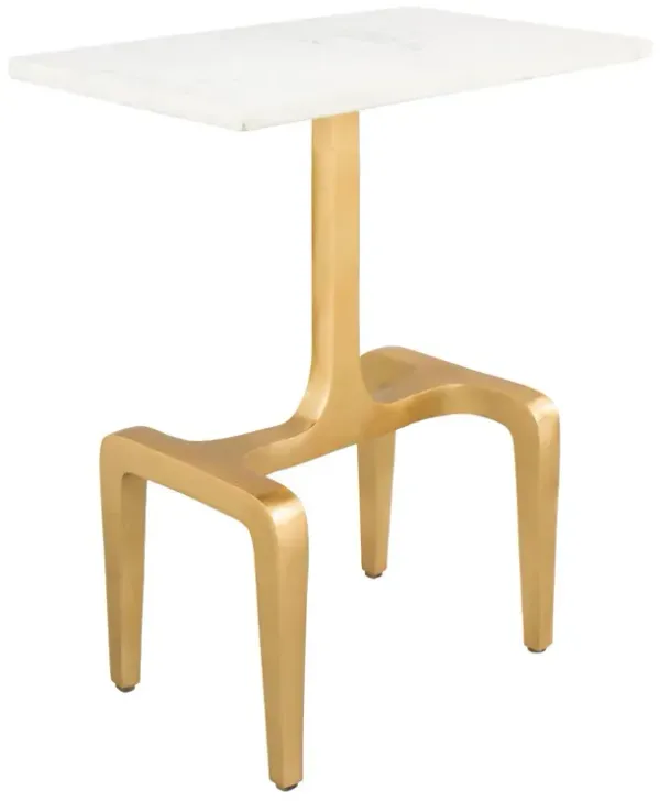 Hivvago 23 Inch  Gold Genuine Marble Look Rectangular End Table