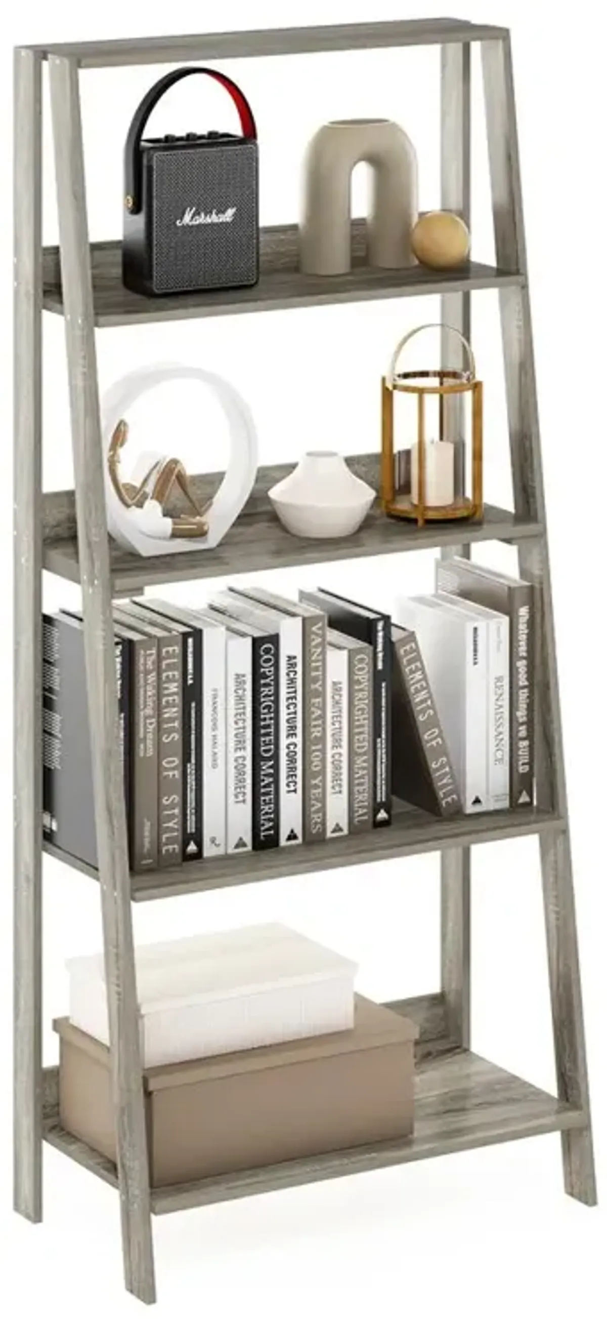 Furinno 5-Tier Ladder Bookcase Display Shelf, French Oak