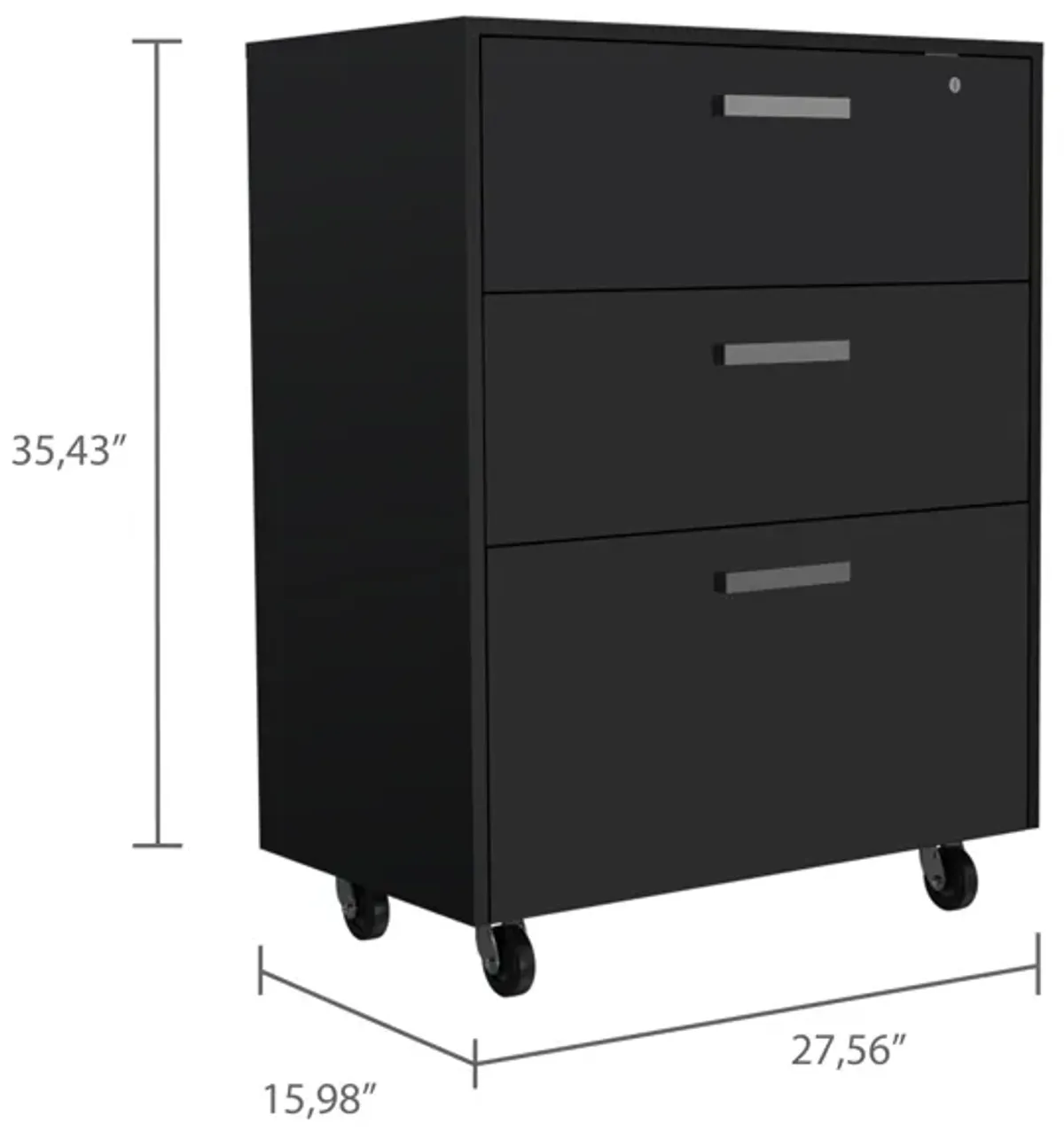 3 Drawers Storage Cabinet With Casters Lions Office, Black Wengue Finish