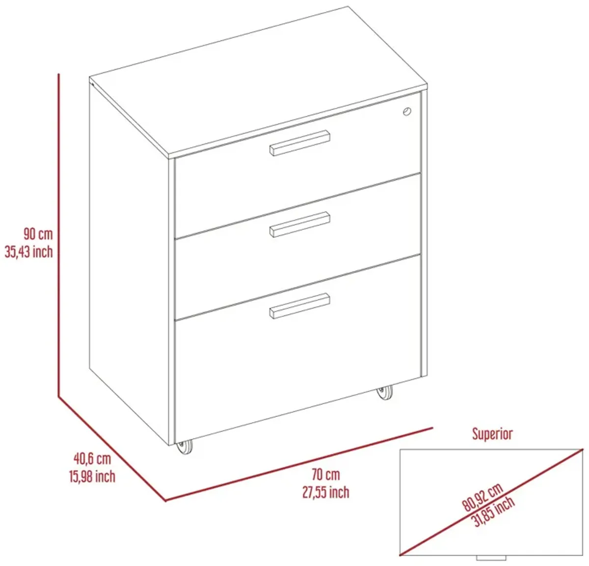 3 Drawers Storage Cabinet With Casters Lions Office, Black Wengue Finish