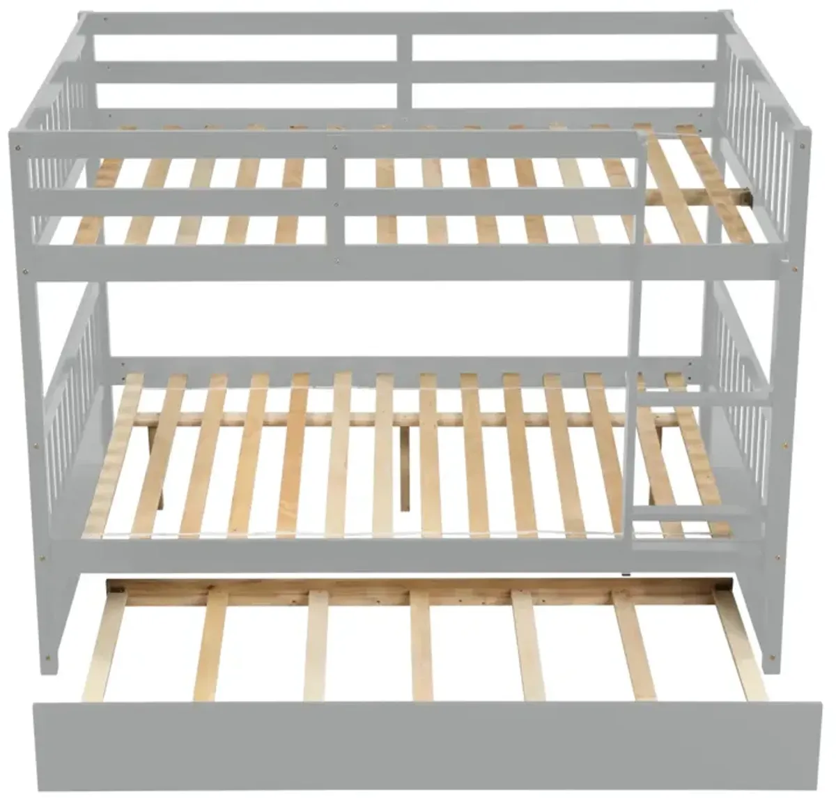 Full Over Full Bunk Bed With Trundle, Convertible To 2 Full Size Platform Bed, Full Size Bunk