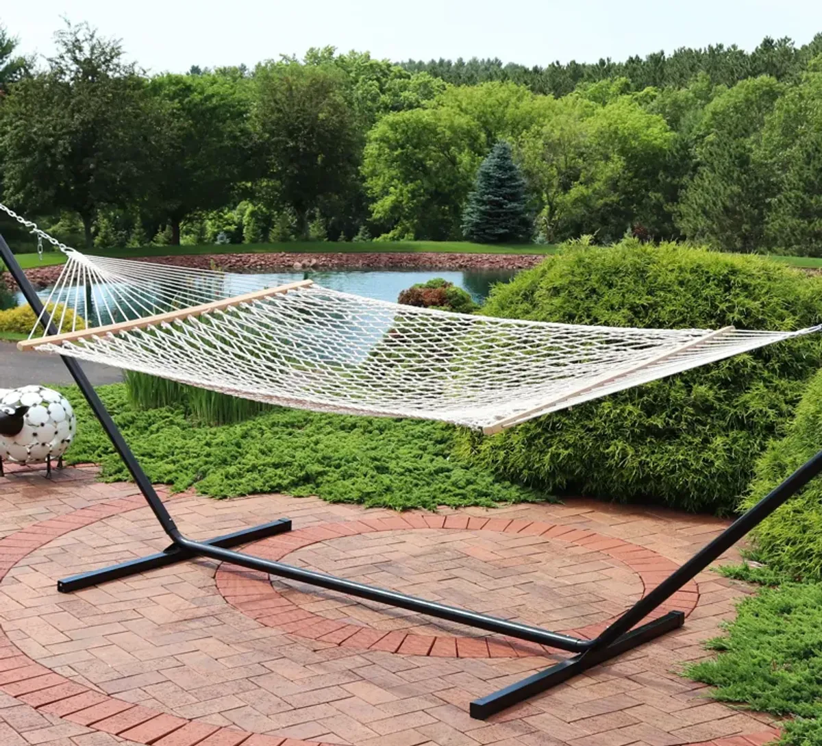 Sunnydaze 2-Person Cotton Rope Hammock with Spreader Bars - Natural