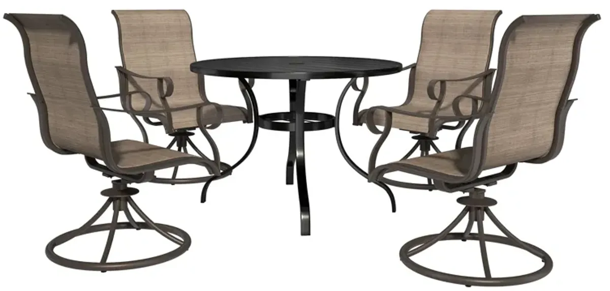 MONDAWE 5-Piece Round Circle Steel Table And Steel Textiliene Dining Chair Set With 4 Pcs Swivel Chairs